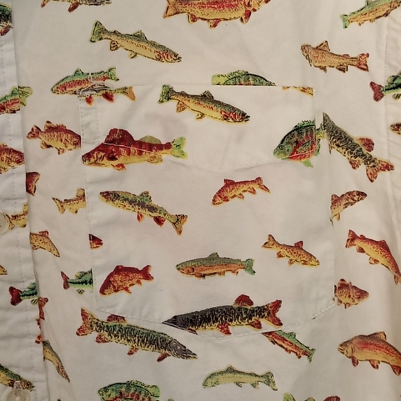 Reel Obsession Cotton Button Down Collar Short Sleeve Fish Print Shirt Sz Large - Picture 3 of 11